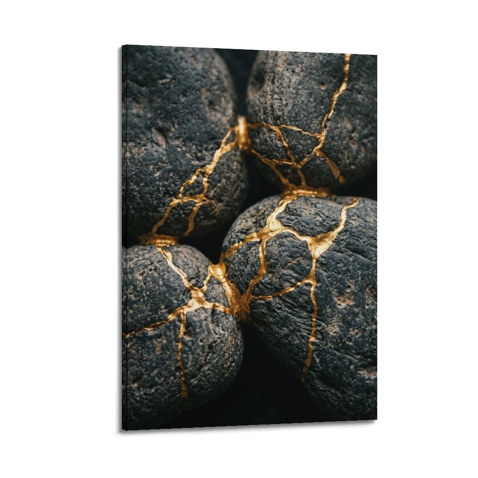 XKUGA Zen Healing Poster Kintsugi Boulder Gold Cracks Balance Serenity Modern Decorative Canvas Prints - Ideal Wall Art for Family, Man Cave, Game Room, Boys & Girls Bedroom 24x36inch(60x90cm)
