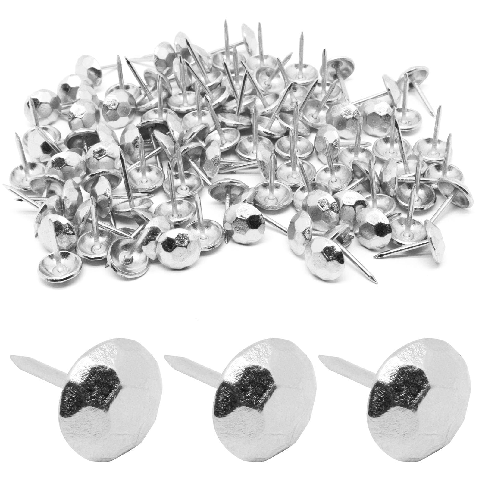 BUXIMN 100pcs Upholstery Tacks, Metal Upholstery Nails for Wood Unique Decorative Nails Thumb Tacks Upholstery Pins Vintage Furniture Tacks Upholstery Nails (11x17mm, Silver)