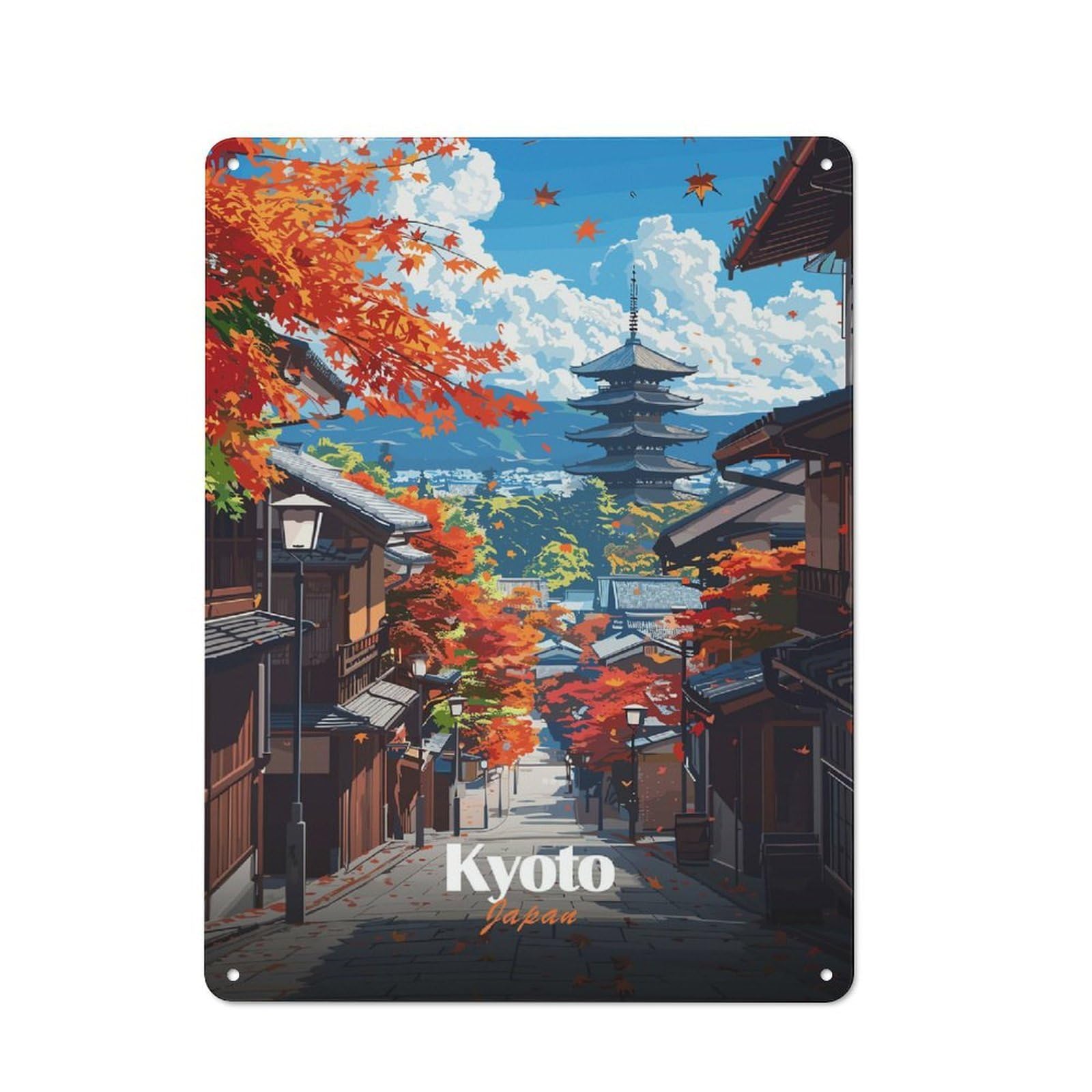 Junmoney Style-13 Metal Wall Sign 40X30cm Featuring Kyoto Japan Autumn Landscape(2) For Workshop Wall, For Room Styling Across Workshops And Hobby Rooms