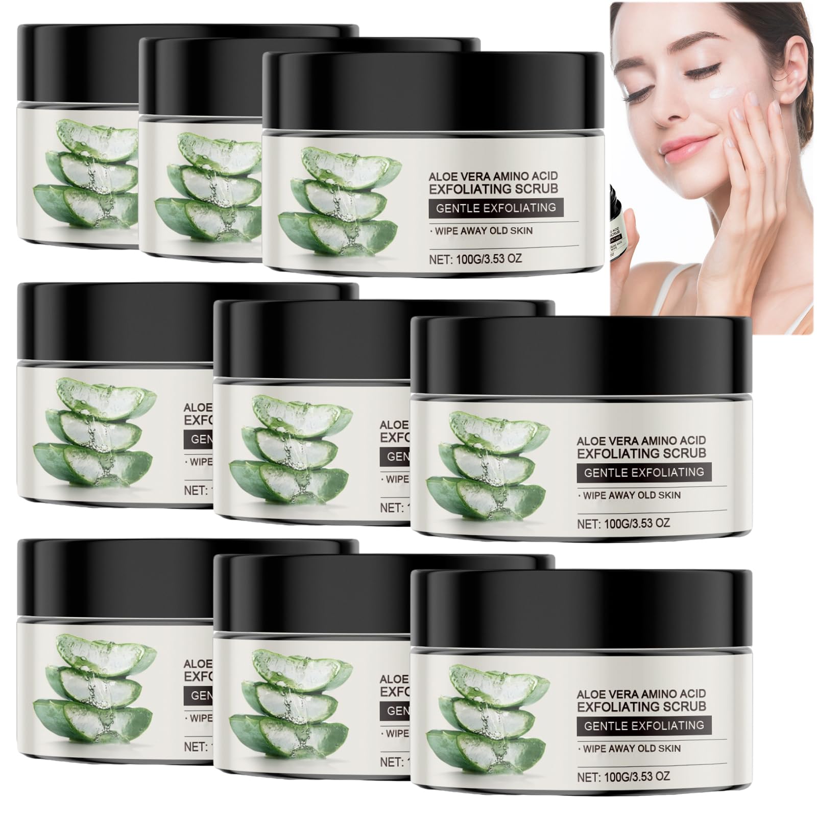 Peeling z aloesu i aminokwasów, delikatny peeling do twarzy i ciała do ciemnych partii szyi, rozjaśniający i wygładzający pory, poprawia suchą, szorstką skórę, codzienny peeling twarzy (9 szt.)