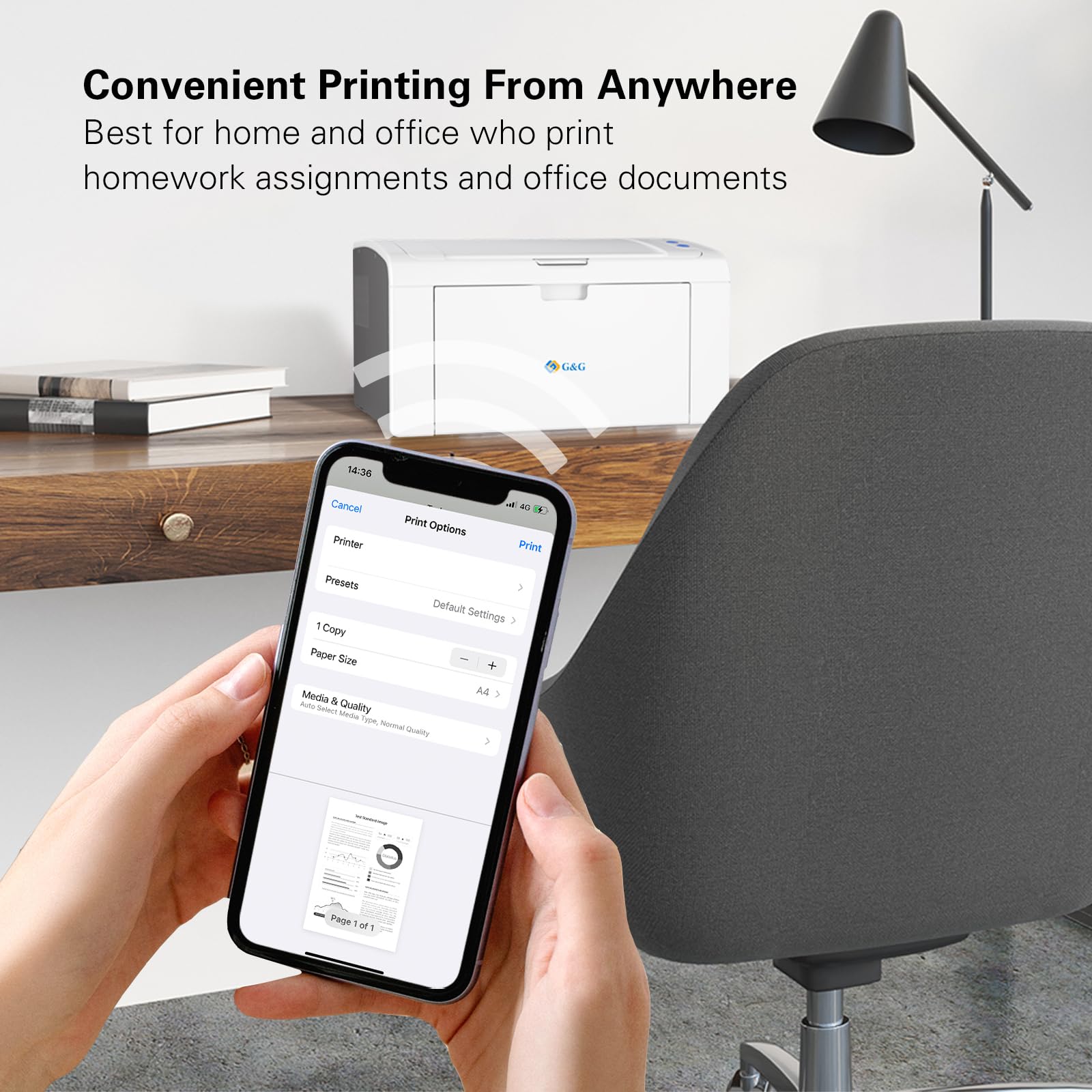 G&G P2022W Stampante Laser Bianco e Nero Wifi, Singola Funzione A4 Stampanti con Toner Laser in Offerta, 23 ppm, Compatta per Ufficio/Casa