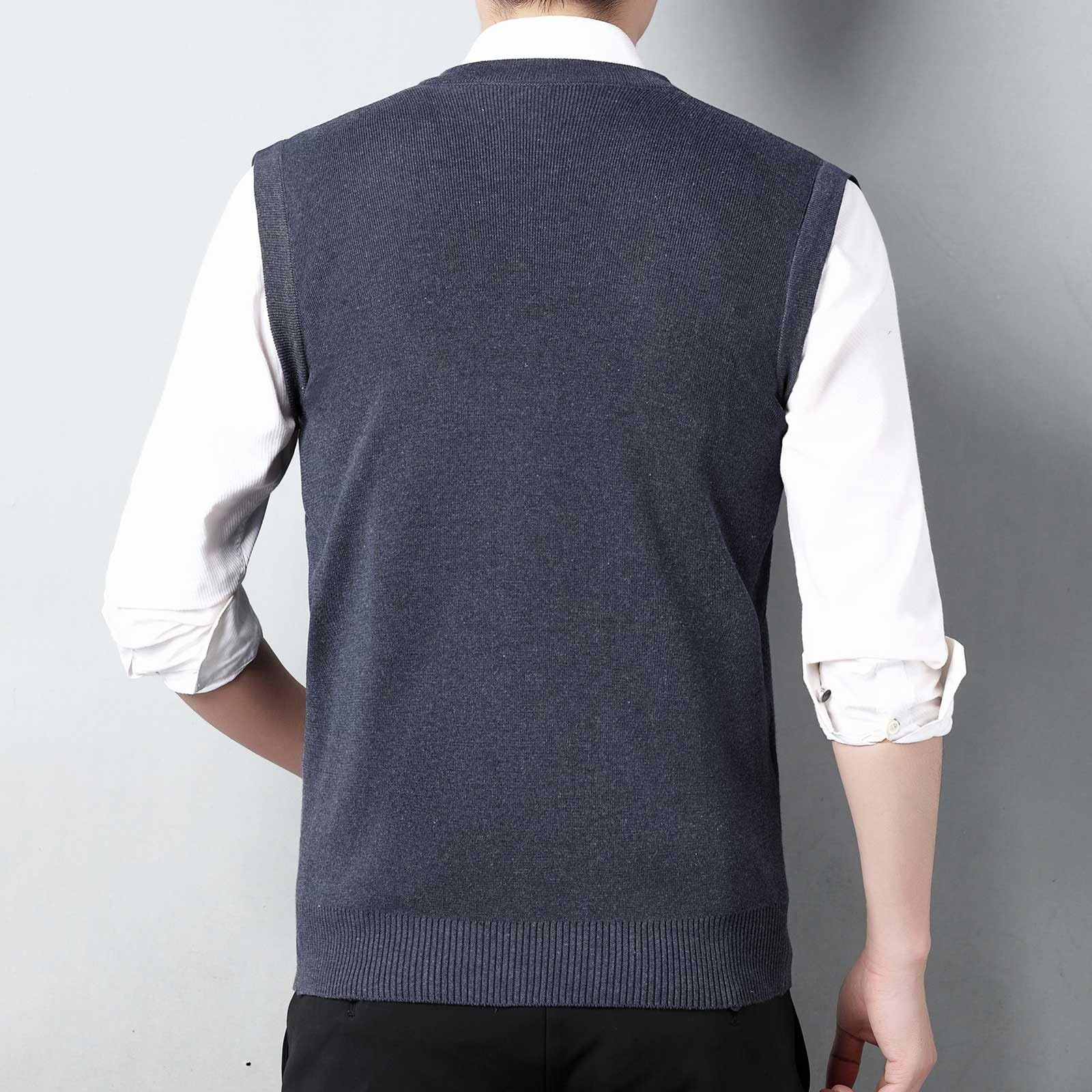 Herren Pullunder Weste Ärmellose Strickweste V-Ausschnitt aus Baumwolle Winter Pullunder Pullover für Männer Herbst Winter Warmes Oberteil
