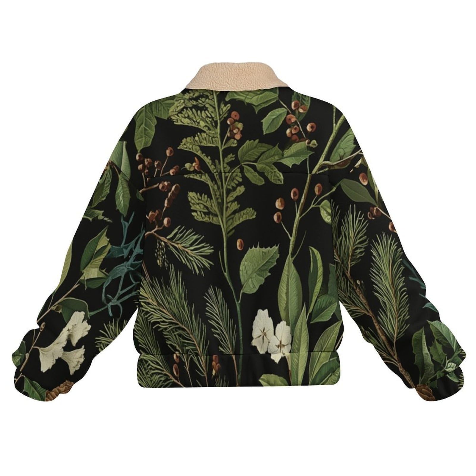 Giacca in Pile Caldi da Donna, Pianta Moda con Stampa a Foglie di agrifoglio e pigne, Invernale, a Maniche Lunghe, con Chiusura Lampo, Spessa, Comoda, con Tasche