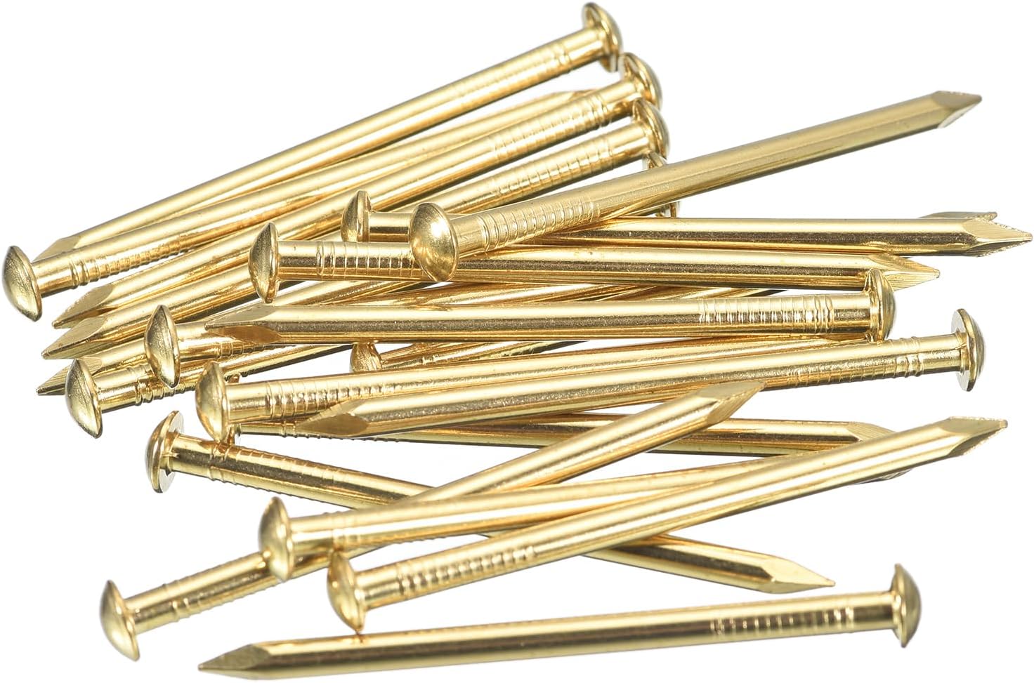 sourcing map 20 Pcs Small Tiny Nails 2.8mmx50mm(DXL) Tiny Brass Nails Hardware Nails Small Nail for Wooden DIY Decorative Boxes Household Accessories, Brass Tone