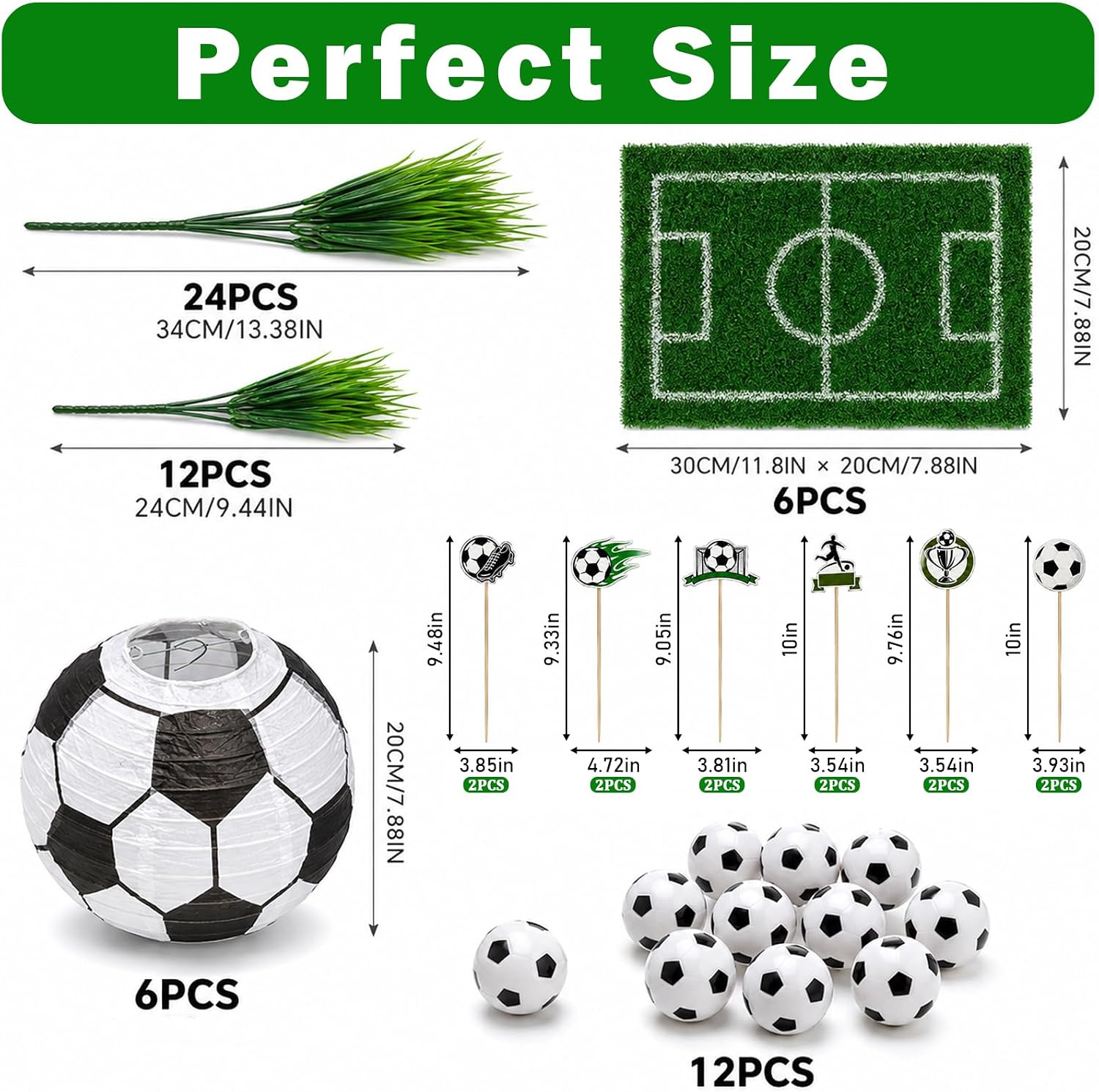 72 PCS Soccer Party Decor Table Centerpieces Decorations Kit Includes 6Artificial Grass Mats 6 Honeycomb Ball 36 Artificial Plant Cuttings 12Mini Balls 12Soccer Toppersdecorations for DIY Sport Favor