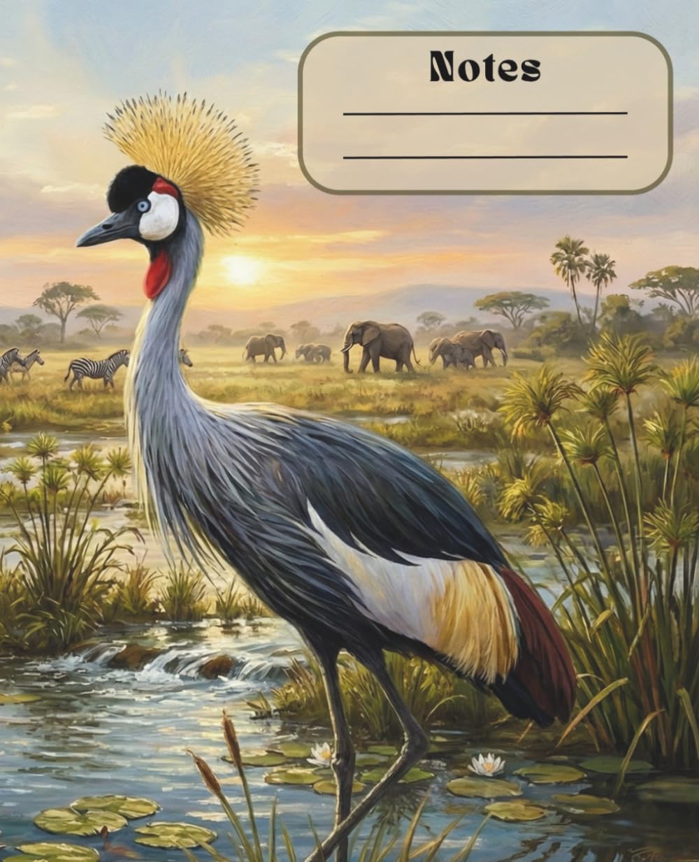 Grey Crowned Crane Notebook: Bonus Facts Page | College Ruled Lined Paper | African Wildlife Journal for School, Kids, and Nature Lovers | 7.5 x 9.25 in
