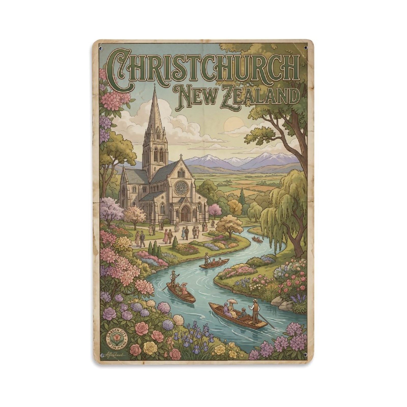 Metal Tin Sign New Zealand Christchurch Vintage Travel