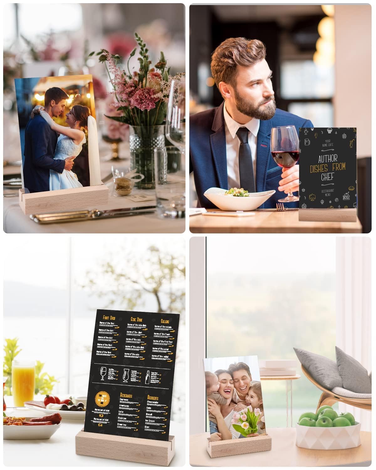 Birshe 24 Pieces Natural Wood Photo Holder Card Holders with 56 Glue Dots for Restaurants, Weddings, Banquets and Parties Product Image 6