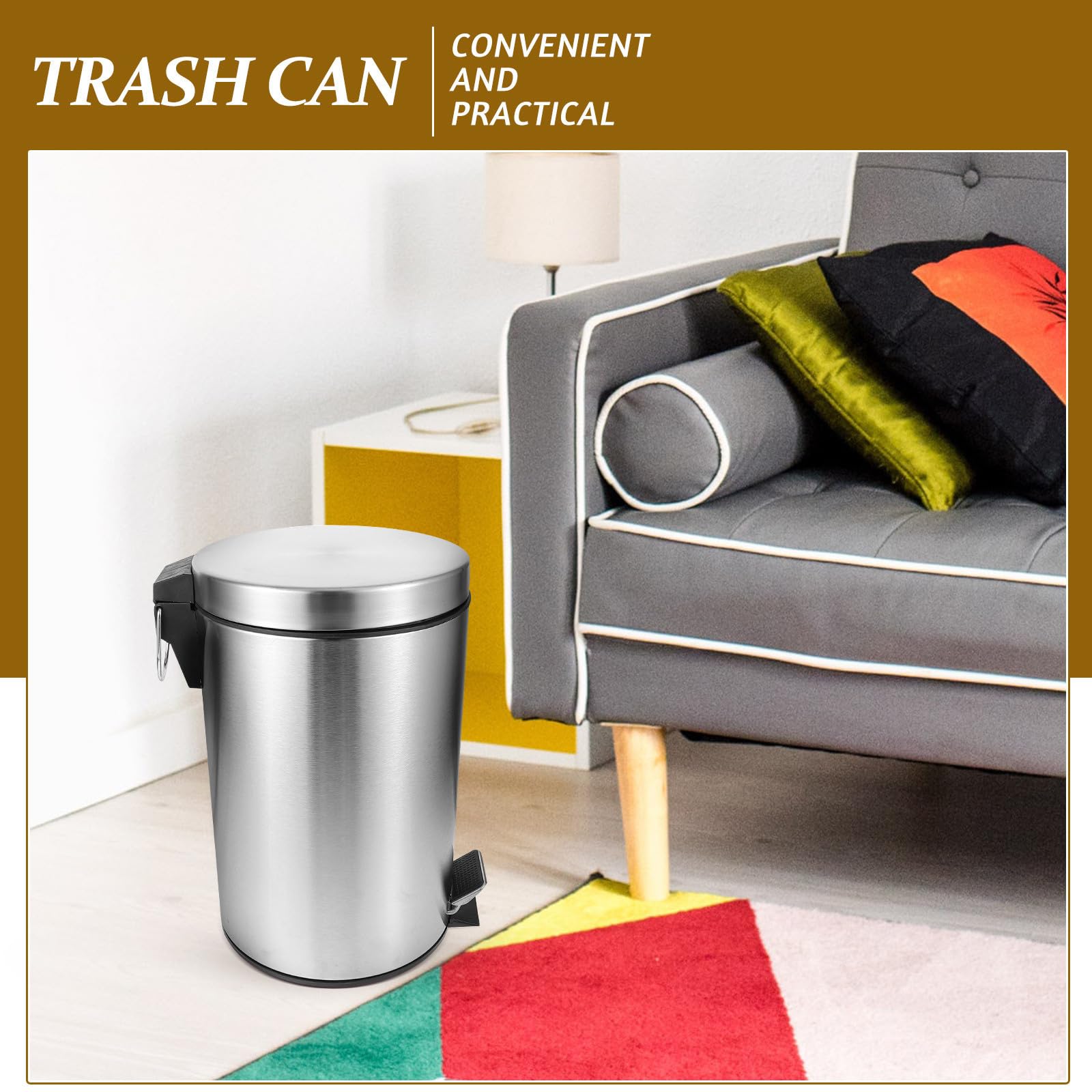 Happyyami Cubo de Basura Metálico de Acero Inoxidable de 7l Pedal y Tapa, Diseño Fácil de Limpiar, Adecuado para Cocina y Comedor Familiar
