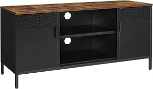 SONGMICS TV Stand, TV Cabinet for TV up to 55 Inches, TV Console with Doors, 3 Adjustable Shelves, Rustic Brown and Black ULTS103B01