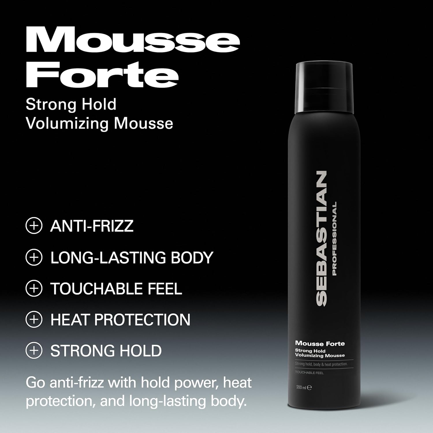 Sebastian Professional Mousse Forte | Strong-Hold Hair Styling Mousse | Volume, Body-Boosting for Curls & Waves with Heat Protection | 6.7 fl oz