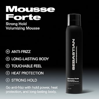 Sebastian Professional Mousse Forte | Strong-Hold Hair Styling Mousse | Volume, Body-Boosting for Curls & Waves with Heat Protection | 6.7 fl oz
