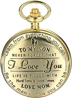 JewelryWe Vintage Gold Tone Pocket Watch Personalized to My Son Pattern Steampunk Retro Pendant Watch