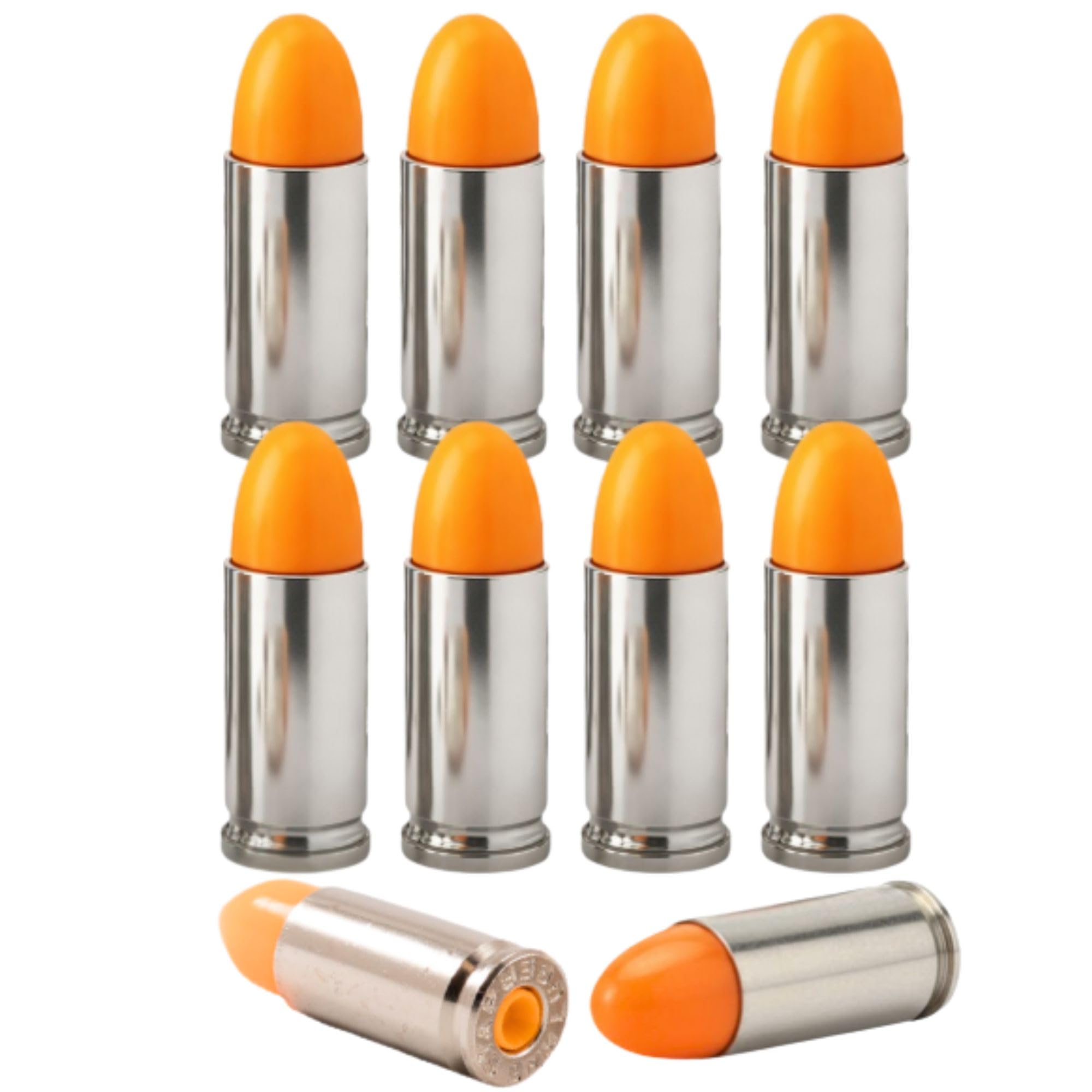 Ultimate Arms Gear ST Action Pro 10 Unidades Inerte 9 mm 9 x 19 mm Click OTAN Luger Pistola Naranja Seguridad Entrenador Cartucho Munición Maniquí Cáscara Redonda con Níquel Caso