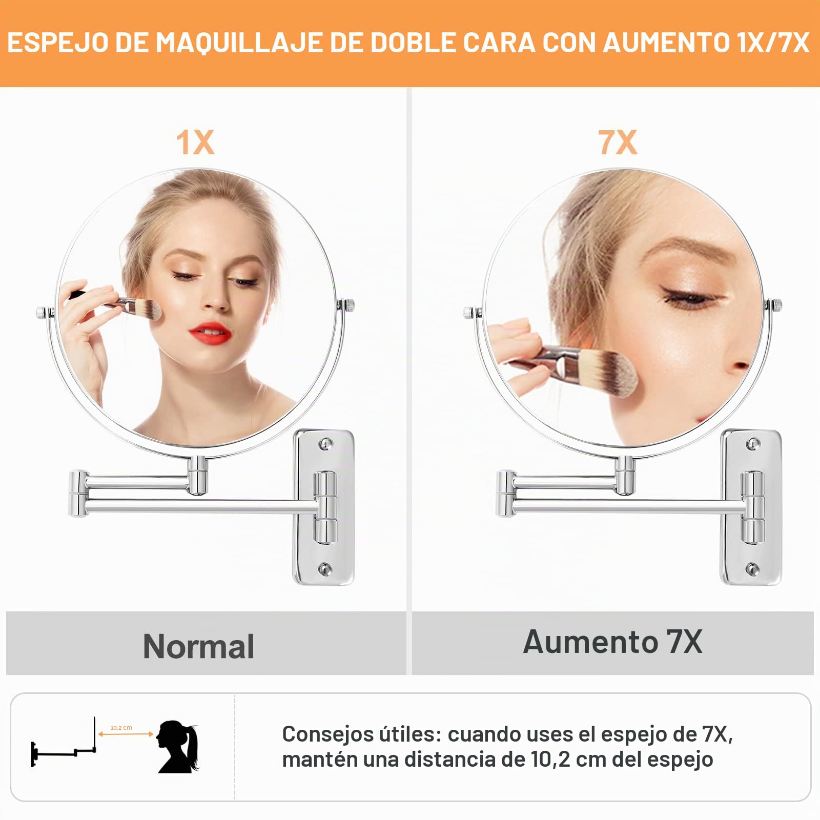 Espejo cosmético de 9 Pulgadas con Aumento, Espejo de Maquillaje 1X/7X, Montaje en Pared, Espejo de Pared de Doble Cara, Espejo de Afeitado, Espejo de Aumento Giratorio de 360° para baño, SPA