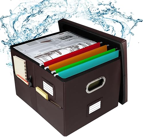 AmasSmile Caja organizadora de archivos con tapas, organizador de carpetas de archivos plegable con asa, organizador de documentos cajas de