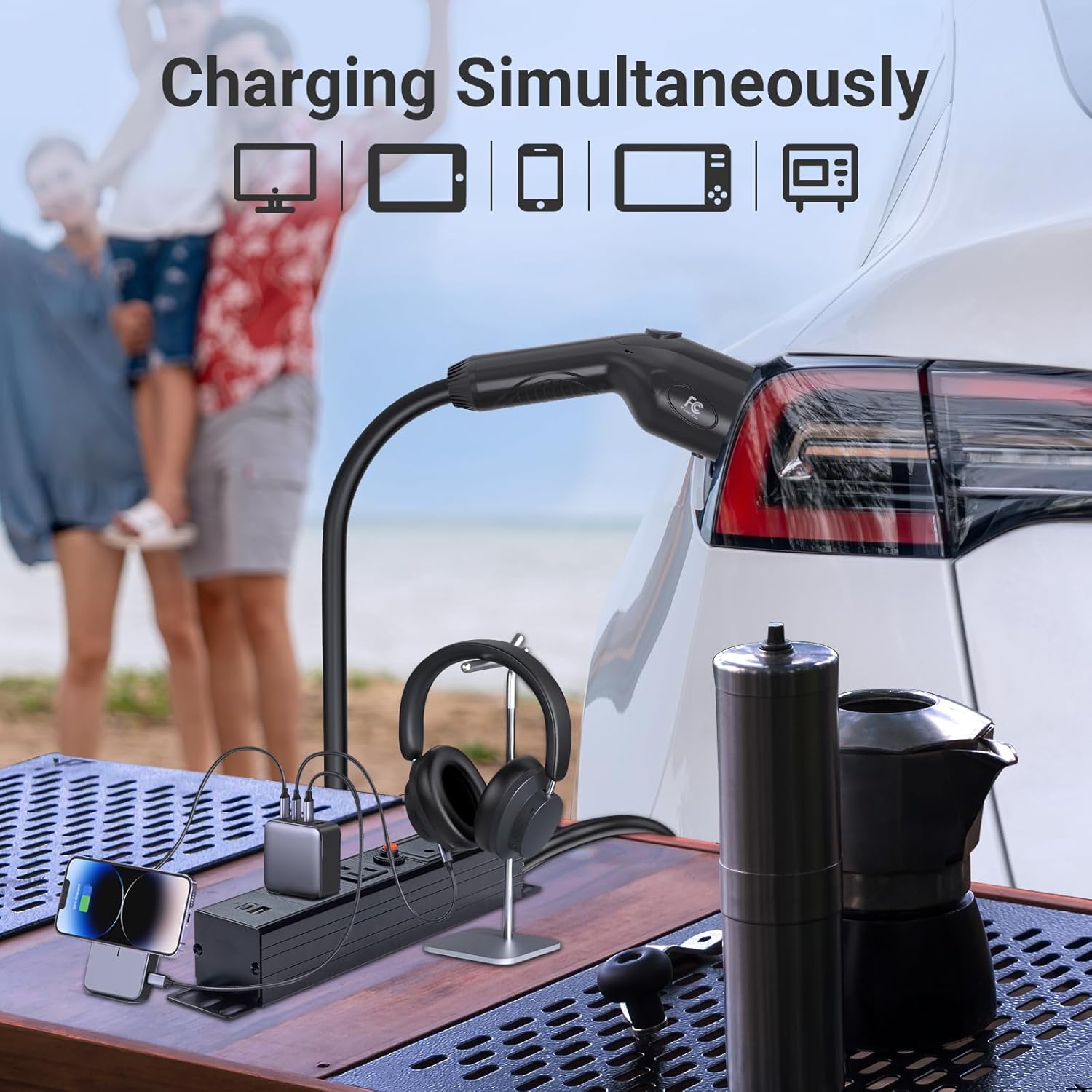 Tera Vehicle to Load Adapter V2L Connector: Compatible with Hyundai Kia Genesis 16.5 FT Ultra Long Cable Up to 15A 250V AC Electric Car Side Discharger Plug Type 1 J1772 with US Socket USB Port