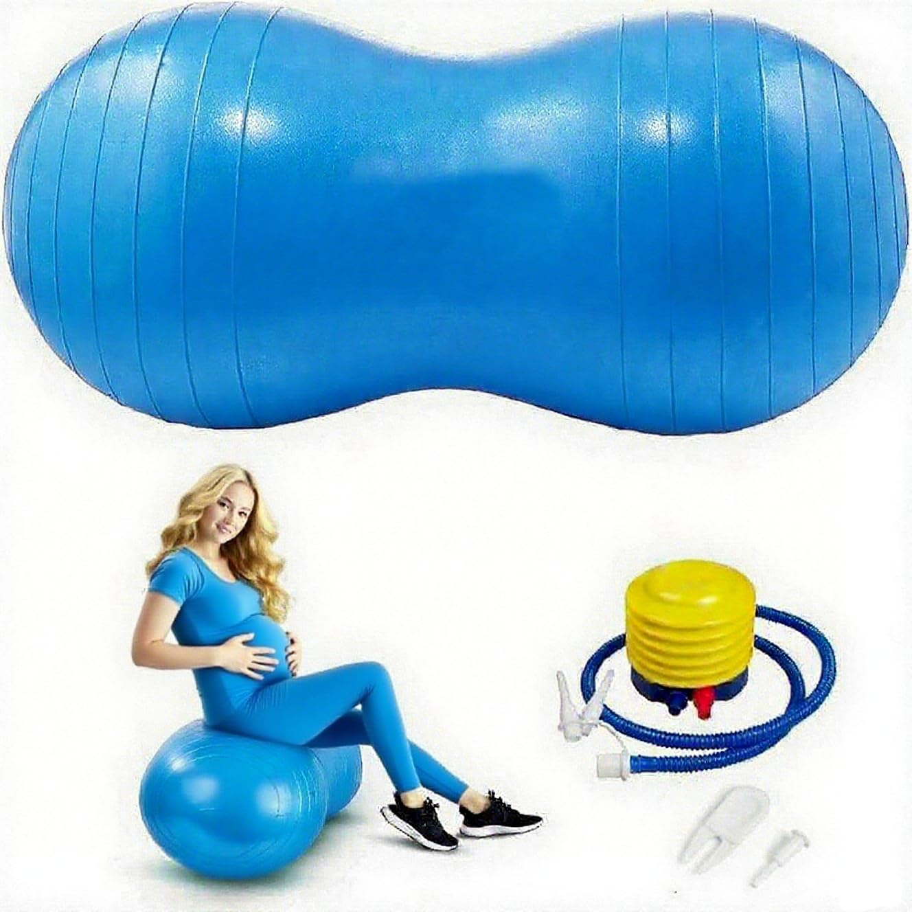 Peziang Peanut Shaped Yoga Ball, 90 x 45cm Anti-Burst Fitness Exercise Ball, Durable PVC Peanut Gym Ball with Pump & Plug, Ideal for Pregnancy, Birth Support, Physical Therapy and Home Gym Workout