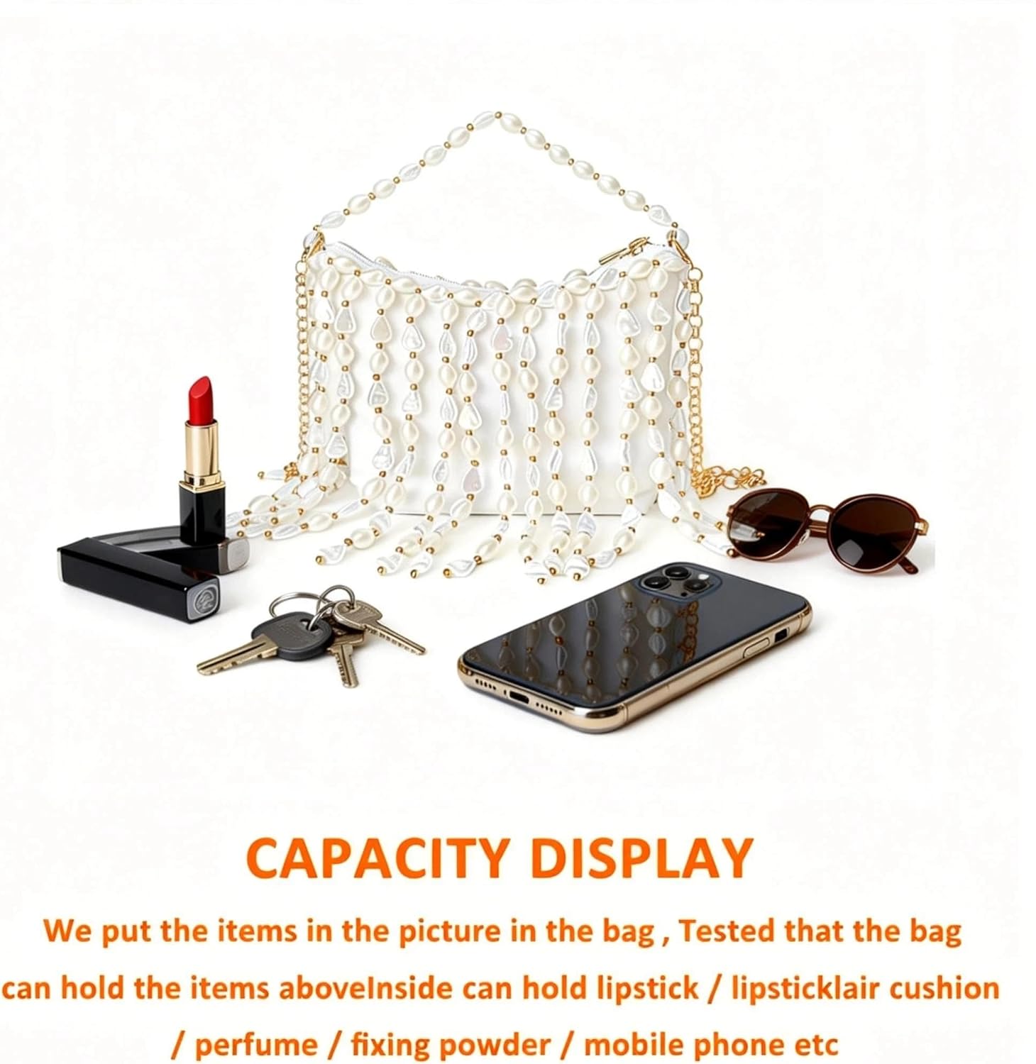 Pearl Purse, White Tasseled Pearl Satin Evening Bags, Shoulder Bag, Handbags for Party Wedding Travel - Image 6