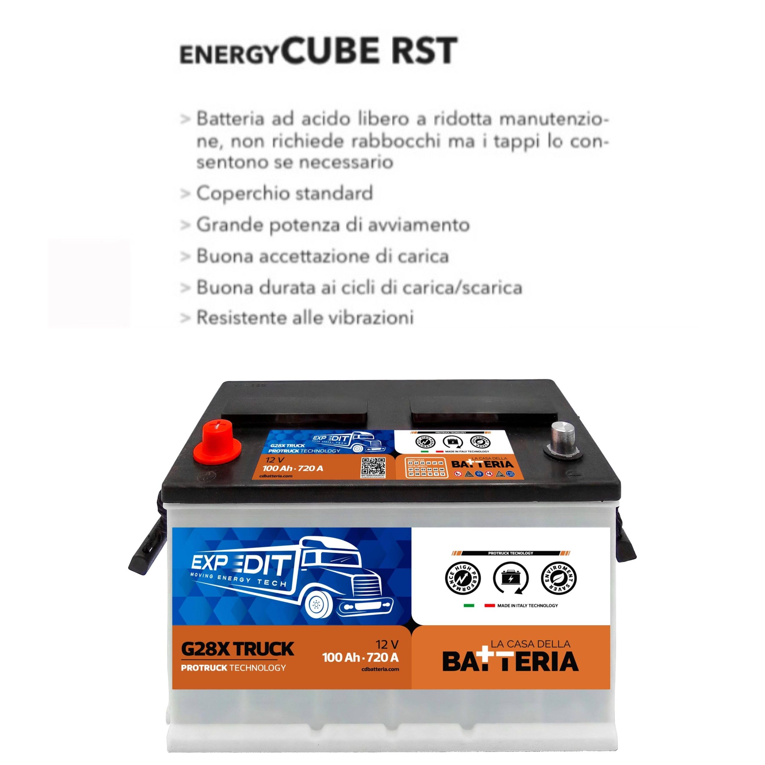 La Casa della Batteria Batteria Camion e Trattori Expedit Moving Energy Tech Batteria 12v 100Ah 720A G28X 100RST SX 33.3×17.5×21.5 Senza Manutenzione Pronta all'Uso Made in Italy
