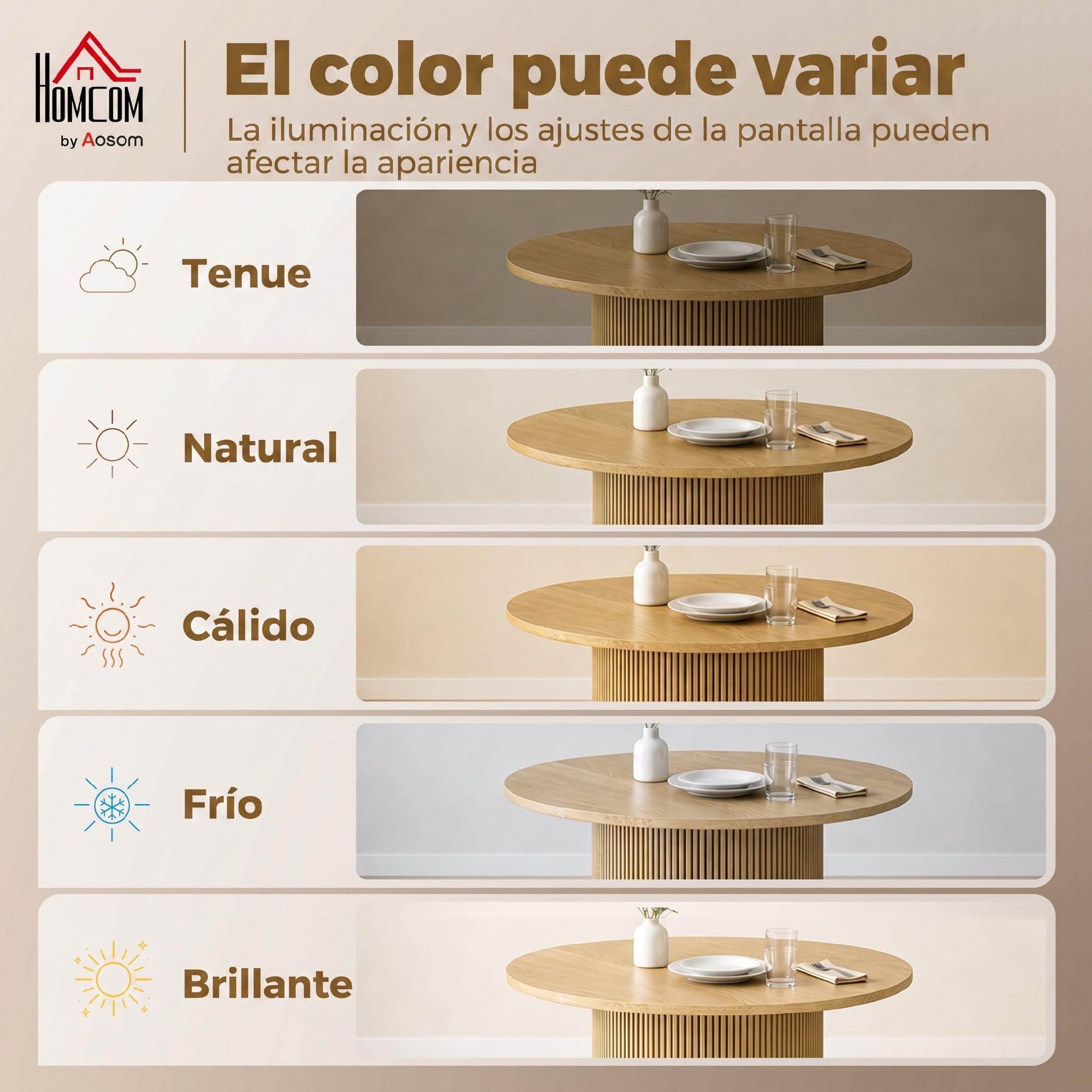 HOMCOM Mesa de Comedor Redonda Base Cilíndrica para 4-6 Personas Roble | Mesa de Cocina , Base Acanalada, Marco Metálico, para Sala de Estar, Carga 100 kg