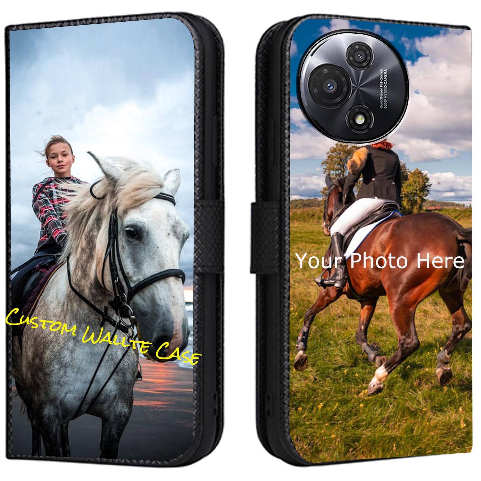 Personalised Phone Case for Sharp Aquos sense10,PU Leather Flip Cover,with Card Slots,Holder Cases,Design Your Own Photo Image,Text Personalised Case - Black-LN4
