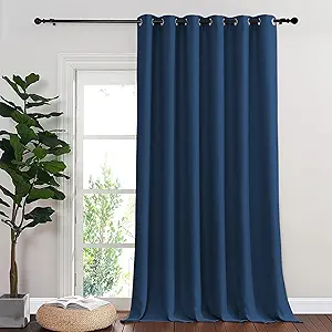 NICETOWN Room Divider Curtain 132 Inches Long, Wide Blackout Sliding Door Curtain for Bedroom, Room Darkening Privacy Window Covering for Patio Door (1 Panel Set, Moroccan Blue, 80 x 132 Inch)