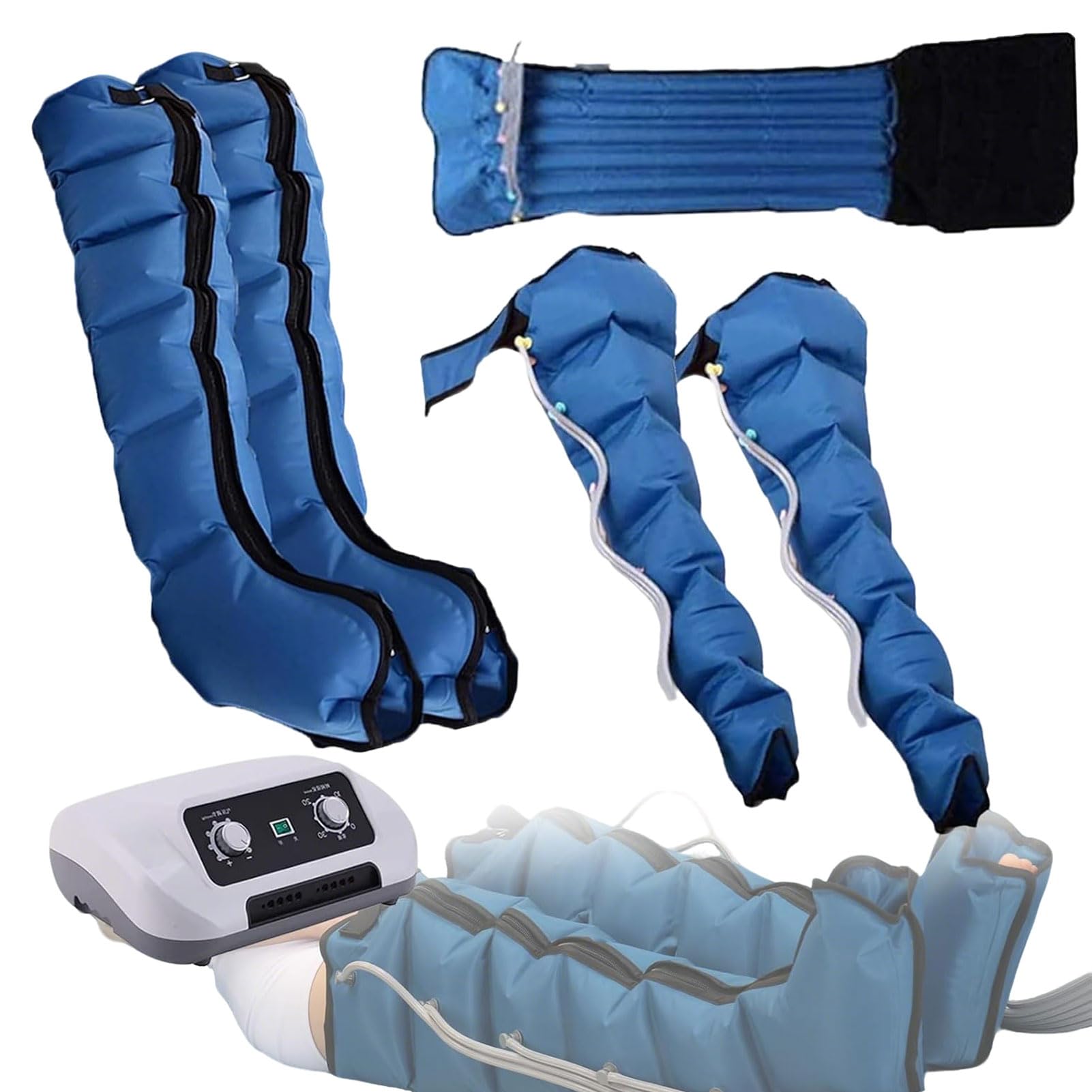 Pressoterapia per Casa Massaggiatore Elettrico a Compressione d’Aria 6 Camere Gambe e Addome Linfodrenaggio con Funzione Cronometraggio (Grigio, Legs+Arms+Lumbar)