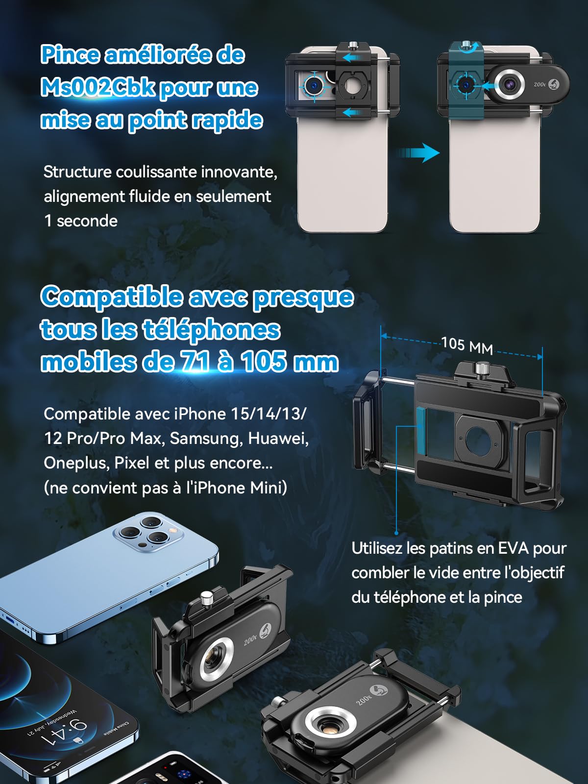 APEXEL 3in1 Microscope Telephone Portable,100-200X téléphone Microscope pour Smartphone,Explorez Le Monde microscopique avec Le pour Smartphone