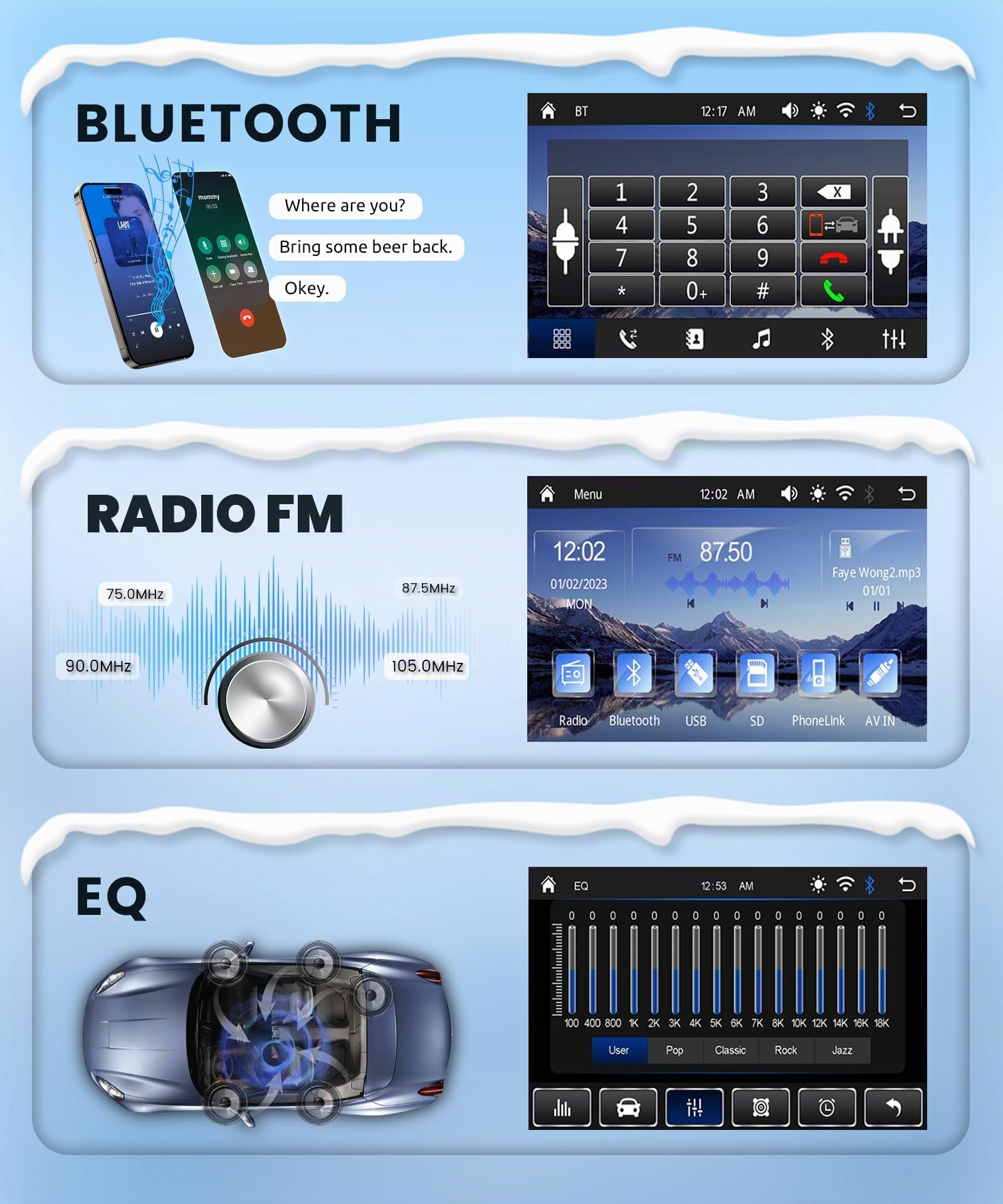 Inalámbrico Carplay Radio de Coche 2 DIN con You-Tube Android Auto, 7 Pulgadas Touchscreen Radio Coche con iOS/Android Mirror Link Bluetooth FM Radio USB/EQ/AUX Control del Volante Cámara Trasera
