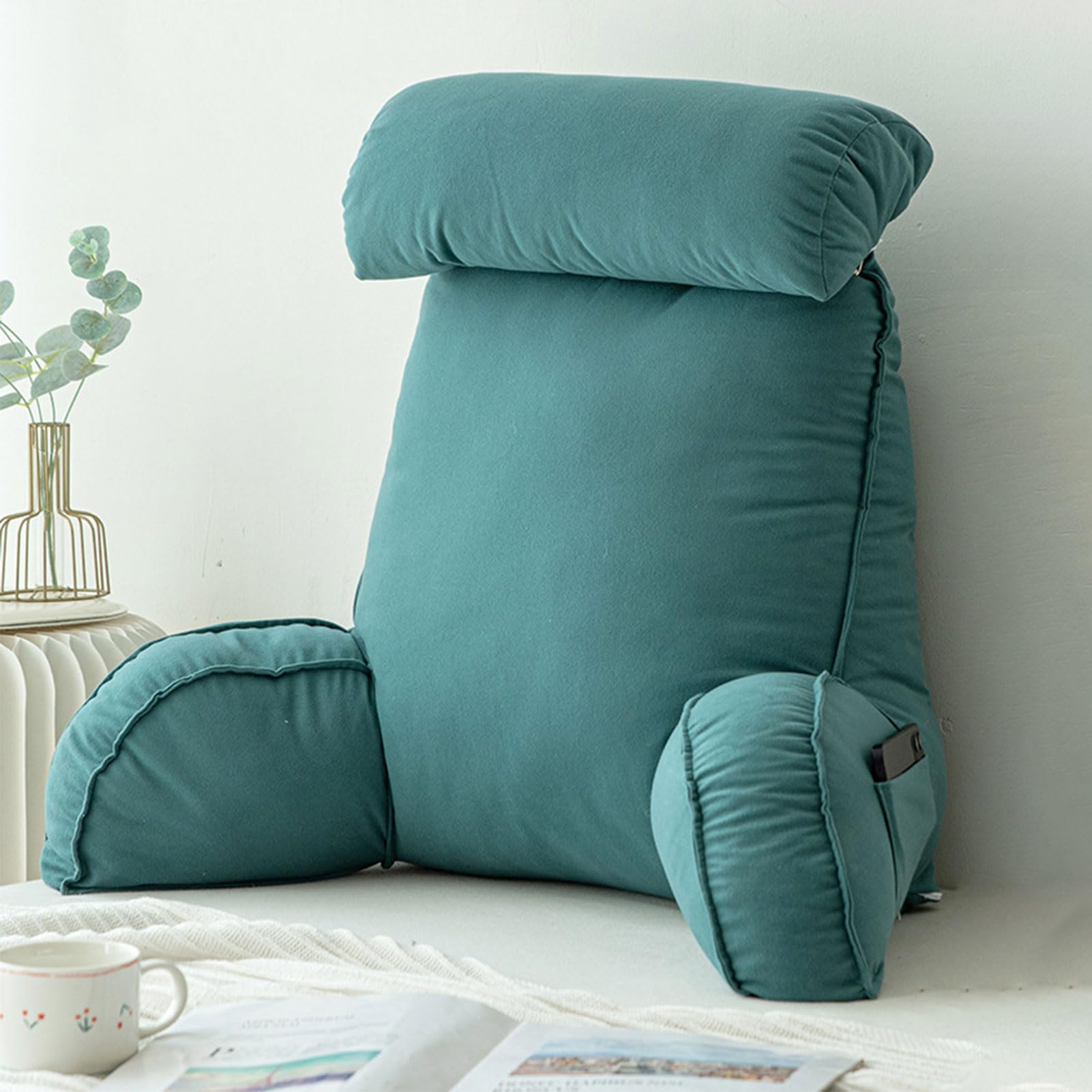 YKMYXZ support pillow， Backrest Multifunctional Sofa And Bedside Cushion WithRest(Emerald Green)