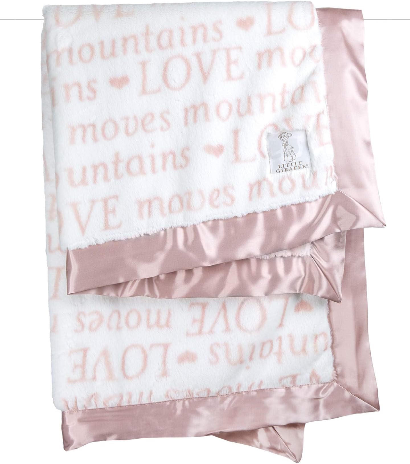 Little Giraffe Baby Blanket - Luxe Soft Blanket with Satin Trim - Baby Stroller Blanket - Newborn Baby Essentials & Baby Gifts - 29"x35" - Love Moves Mountains Dusty Pink