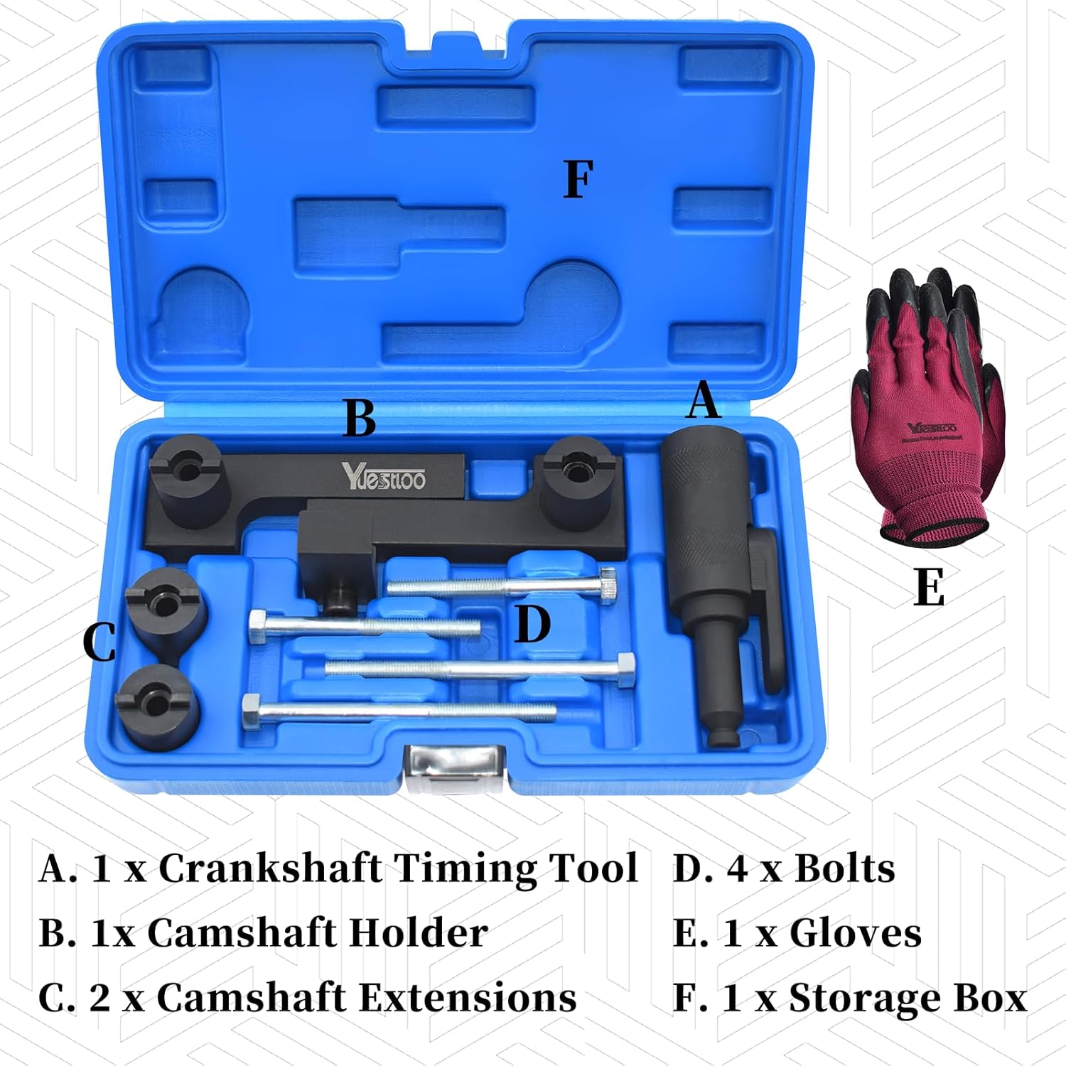 Camshaft & Crankshaft Timing Locking Tool Kit, Compatible with Volvo S40 S60 XC90 V70 S80 2.0 2.3 2.4 2.5 2.8 2.9T, 4 5 6 Cylinder Engine, Replace 9995452 9995451, with Case & Gloves