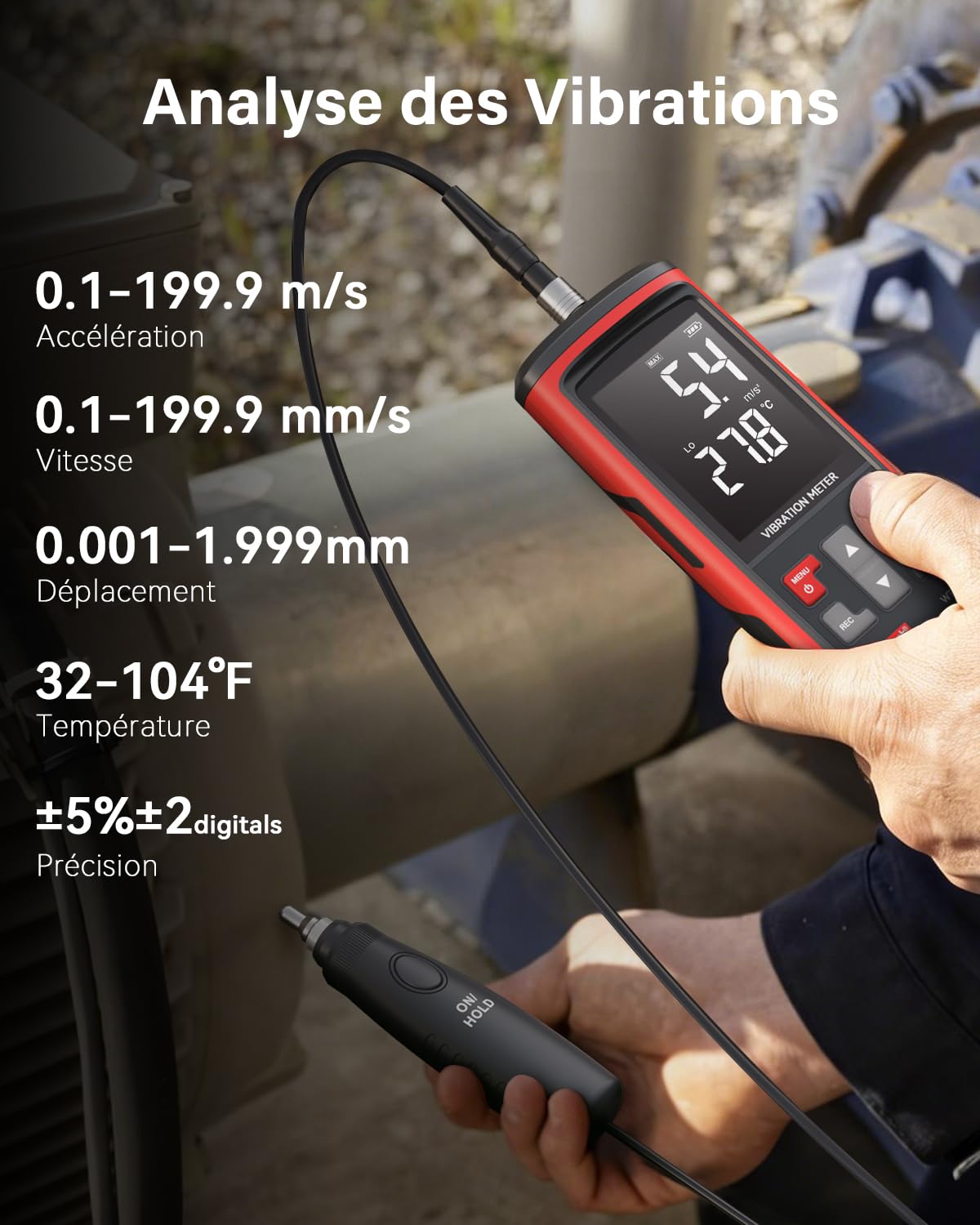 Vibromètre Wintact, analyse des mesures des vibrations mécaniques, accélération, vitesse, déplacement, température pour moteurs, générateurs, pompes, compresseurs (WT633B)