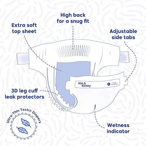 Miniatura 4 de Kim & Kimmy Pañales ecológicos, talla 6, 33-44 libras, 38 pañales  Protección contra fugas de 12 horas, sin erupciones, hipoalergénico, ultrasuave y