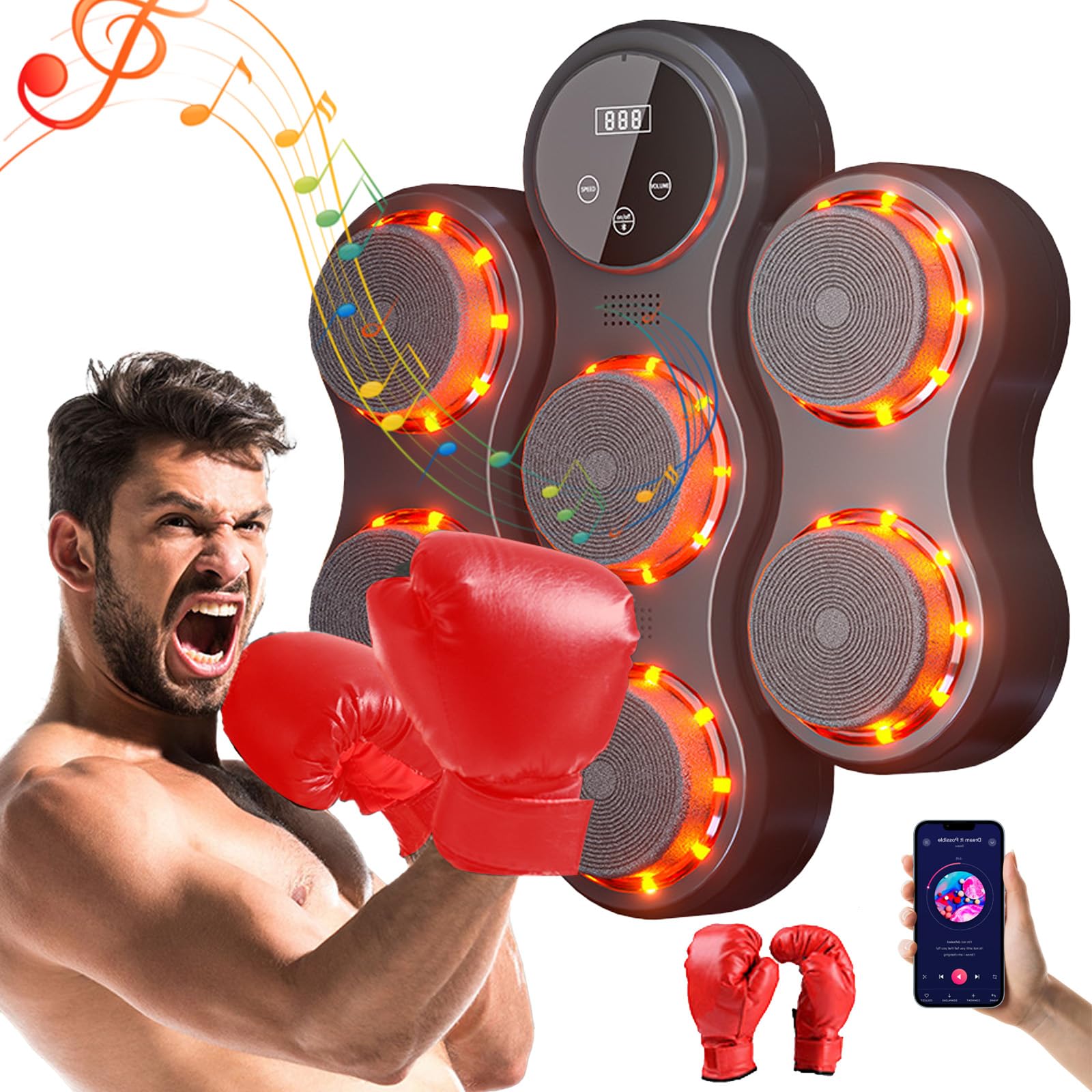 Machine De Boxe Musicale Kamanan Avec Gants - Bluetooth, 9 Modes, Écran LED, Charge USB-C - 5