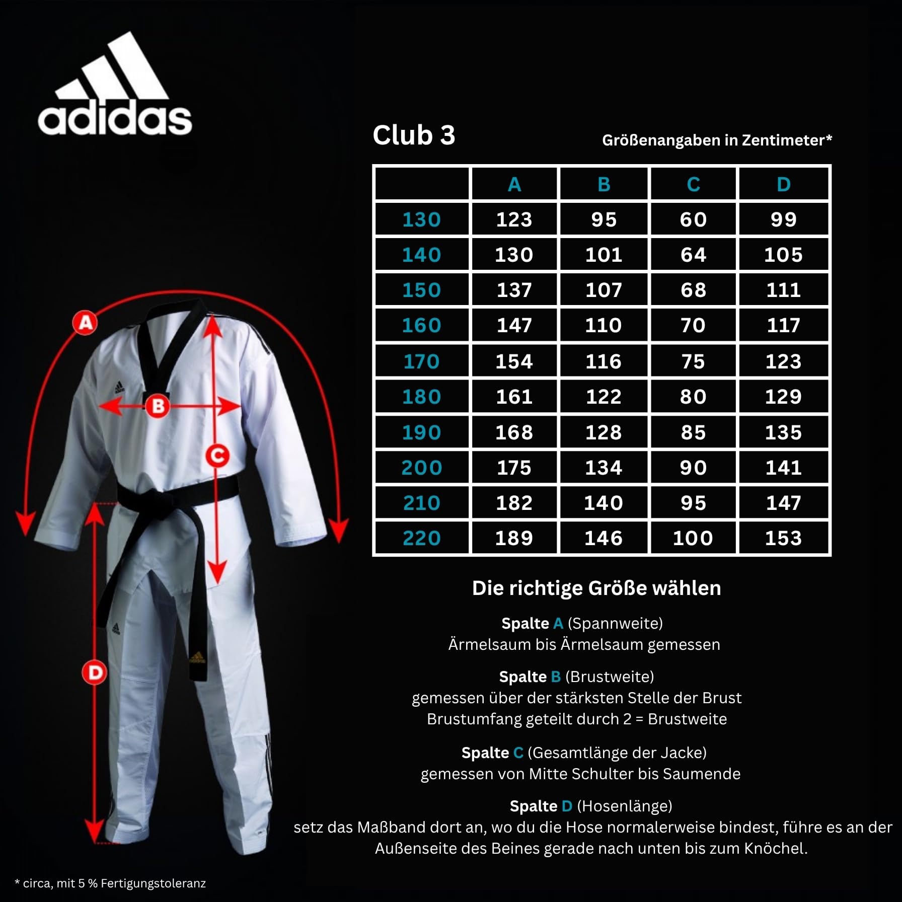 adidas Taekwondoanzug Club 3 | Dobok mit Schulterstreifen | für Kinder und Erwachsene | Leicht und atmungsaktiv | Revers Weiß | für Training und Wettkampf | für Körpergröße 130-220 cm