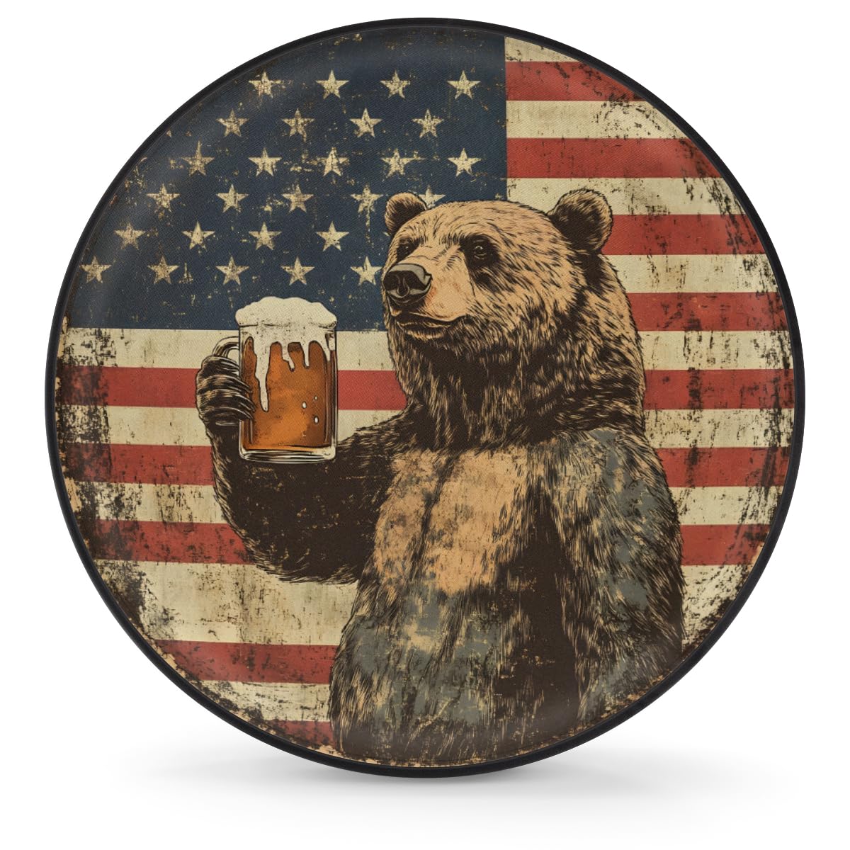 Spare Tire Cover Bear American Flag Wheel Covers Protectors Waterproof Dust-Proof Universal Fit Trailer, RV, SUV and Many Vehicle (16" for tire Diameter 29.52"-31.10")