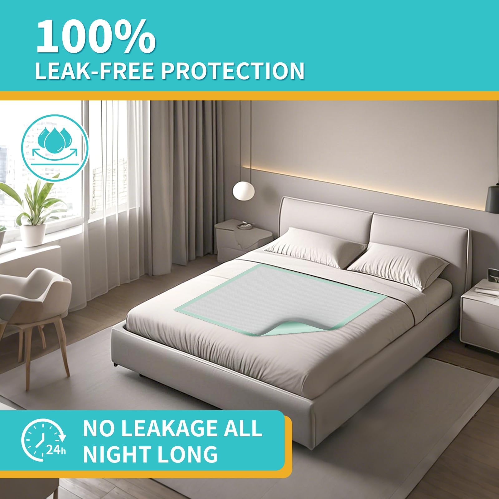 Almohadillas de cama desechables de 40 x 36 pulgadas, extra grandes, para adultos, superabsorbentes, impermeables, para incontinencia, colchón o mascotas [100 x 91 cm, 40 piezas]