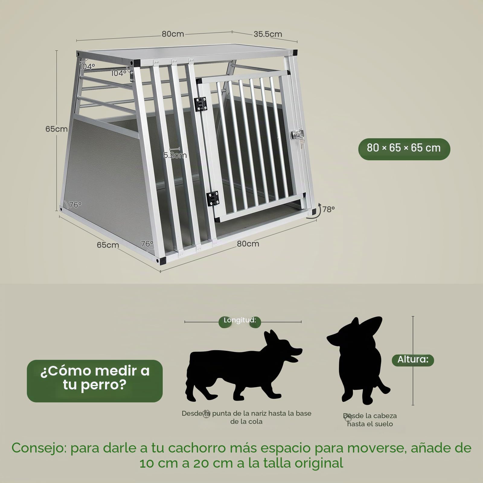 EUGAD Transportin Perro Grande, Jaula para Perros con Puerta y Cerradura, Transportin Perro Coche, Jaula Perro Mediano Fácil de Limpiar, Robusto Jaulas para Perros- 80x65x65 cm