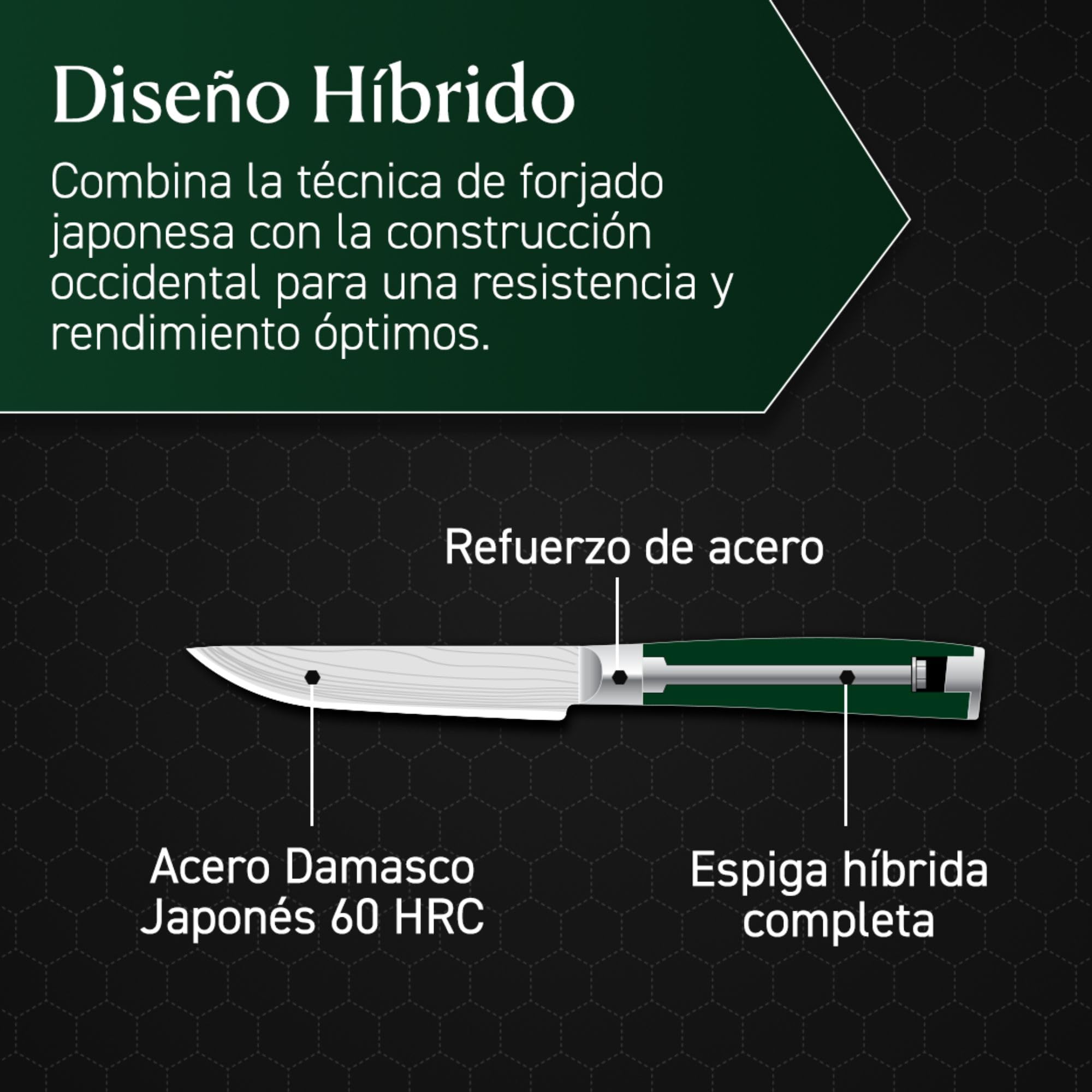 HexClad Juego de Cuchillos para Carne de 4 Piezas, Hojas de Acero Inoxidable de Damasco Japonés, Mango de Madera de Pakka