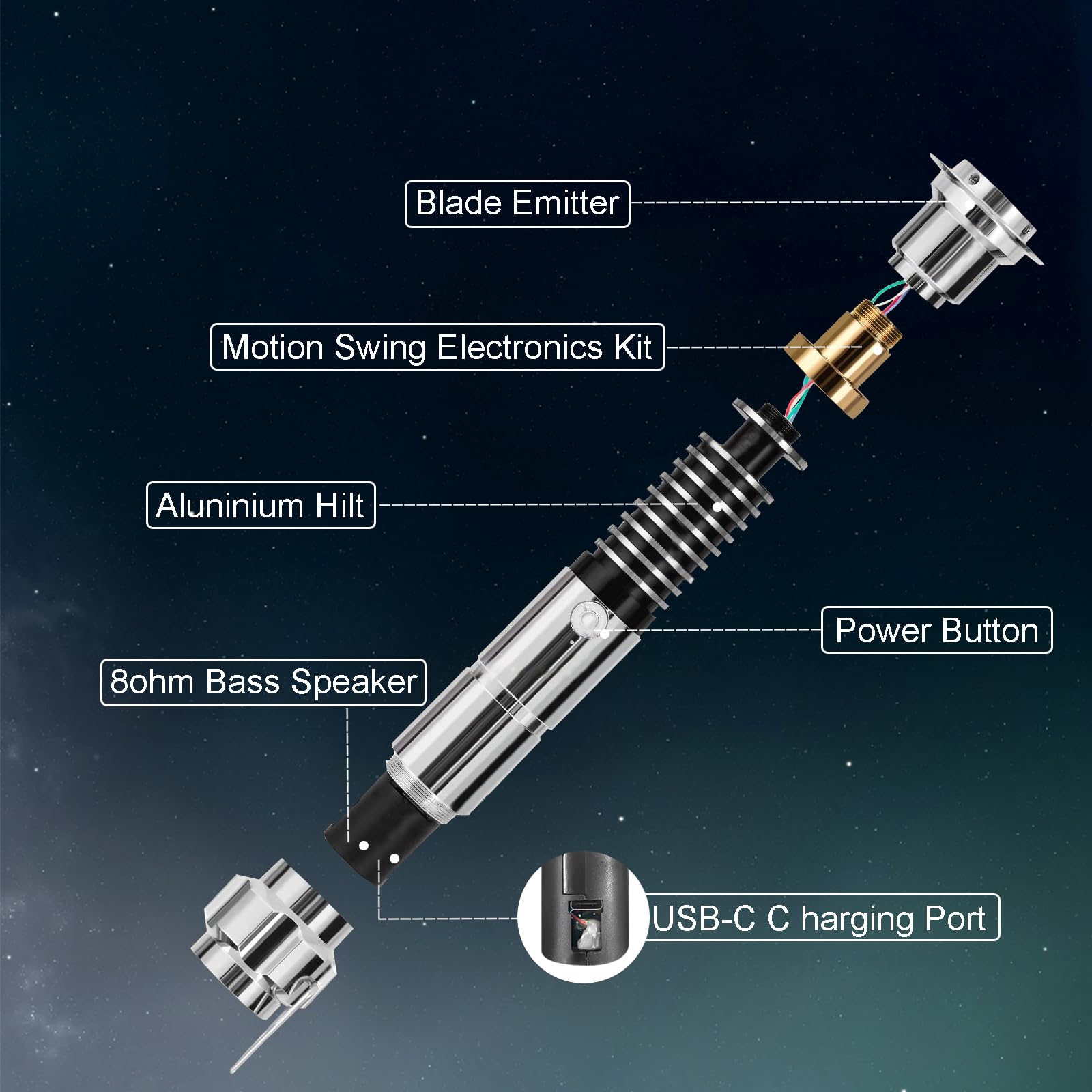 Sabre De Luz CHINEYDY Metal Hill FX - 16 Cores E Sons, Controle Por App