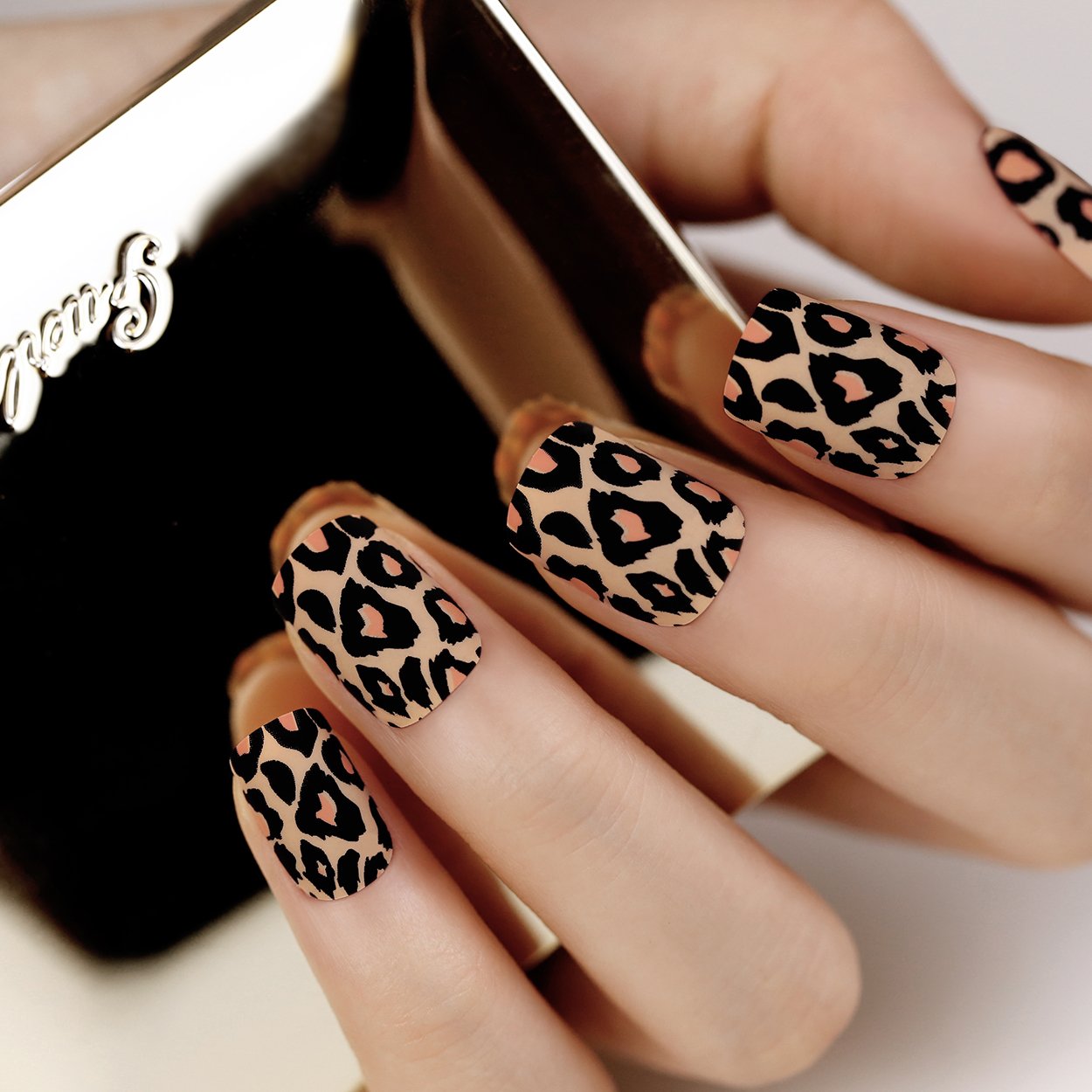 ArtPlus 24pcs x 2 (2-Pack) Preglued Leopard Matt Soft Touch 58516 False Nails with Adhesive Press on Full Cover Medium Glue on Fake Nails