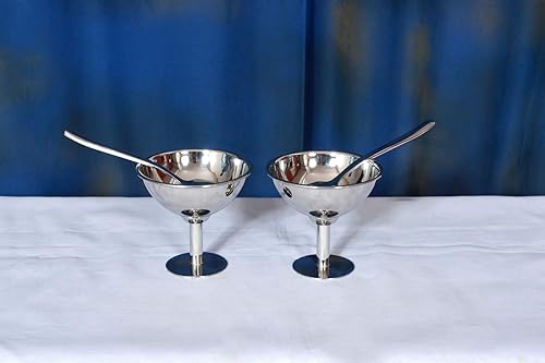 Miniatura 3 de Vasos de postre de acero inoxidable para helado, tazón de helado de 5.5 onzas, incluye 2 cucharas de acero inoxidable de mango largo, adecuadas para