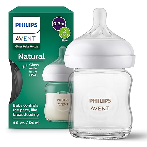 Philips Avent Biberón de vidrio natural con pezón de respuesta natural, transparente, 4 onzas, 1 unidad, SCY91001