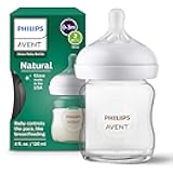 Philips Avent Natural Glass Baby Bottle with Natural Response Nipple (Slow Flow, Flow 2), 4oz, SCY910/01