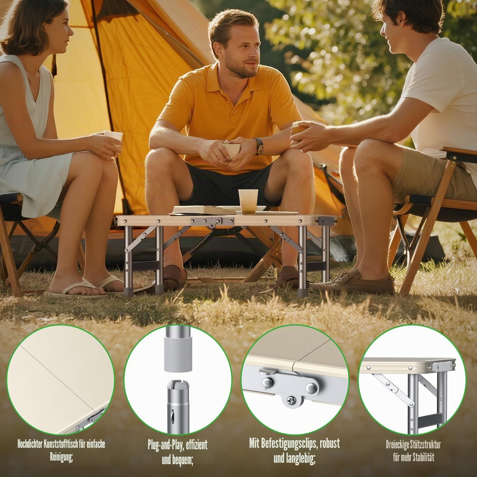 GARLLEN Campingtisch klappbar Klapptisch, 58x40cm & 3 Höhenverstellbar(26/48/70cm) ABS Wasserdichter Beistelltisch, Tragbar und leicht Grilltisch Picknicktisch Gartentisch für Camping, Angeln, Balkon
