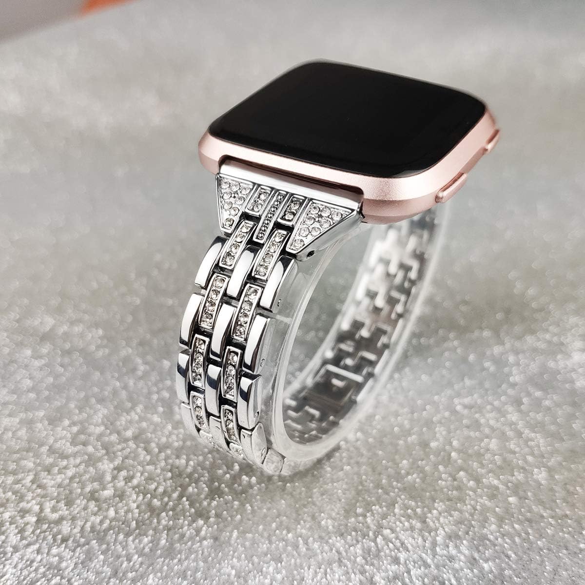 Bands Compatible with Fitbit Versa 2/Versa Lite/Versa, Women Replacement Metal Rhinestone Bling Bracelet Wristband, Silver image 3