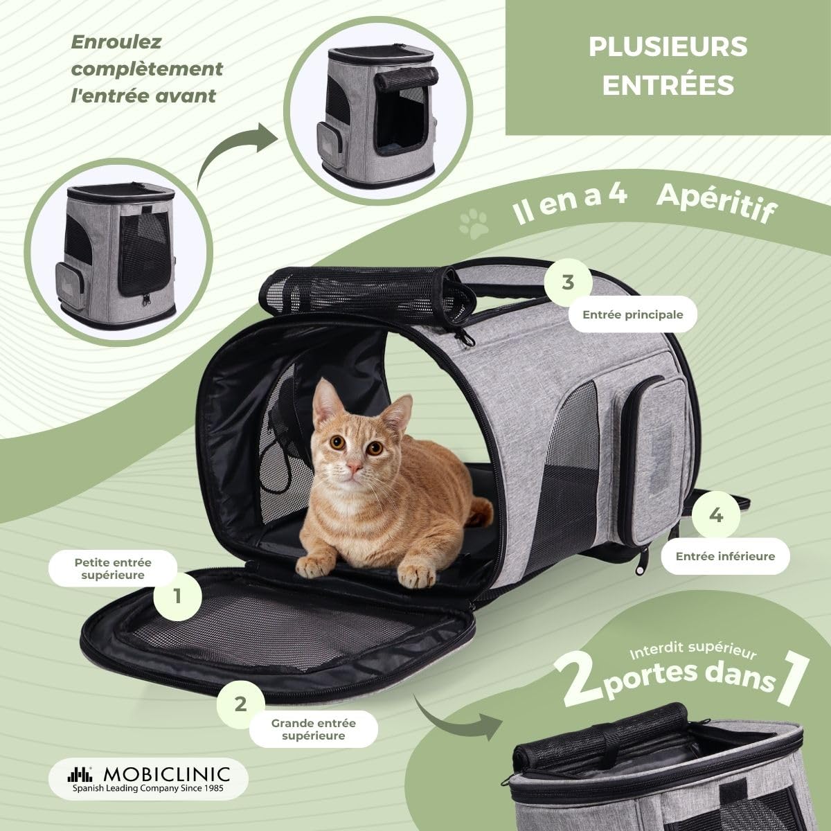 Mobiclinic® Pets, Sac à Dos pour Animaux, Thor, Pliable, Fenêtre en Filet, Poches Accessoires, Multi-accès, Double poignée, Réglable, 30x25x40 cm, Transport Chiens et Chats