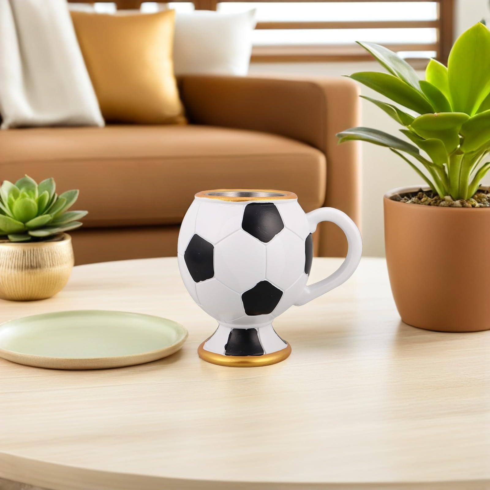 TOYANDONA Tazza da Caffè a Forma di Pallone da Calcio in Resina 420ml con Isolamento e Design Elegante la Festa Mondiale a Casa al Café